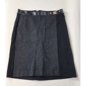 NWOT Anne Klein Black Grey Faux Leather Trim Pencil Skirt Gold Logo Size 4